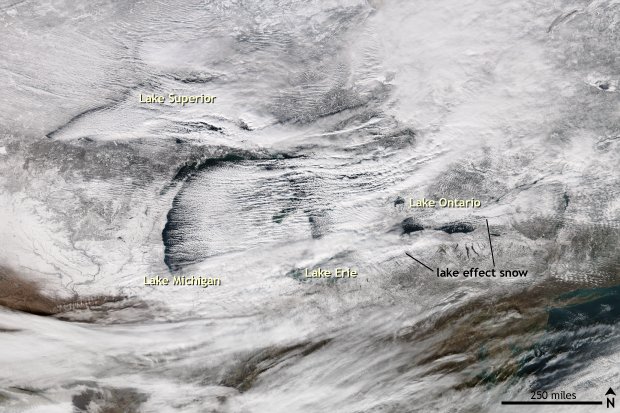 NOAAResearch's tweet photo. What do you get when #Arctic air sweeps over relatively warm and ice-free #GreatLakes? Lake effect #snow! https://t.co/nD5m21wAxg https://t.co/9d5LgHQW3r