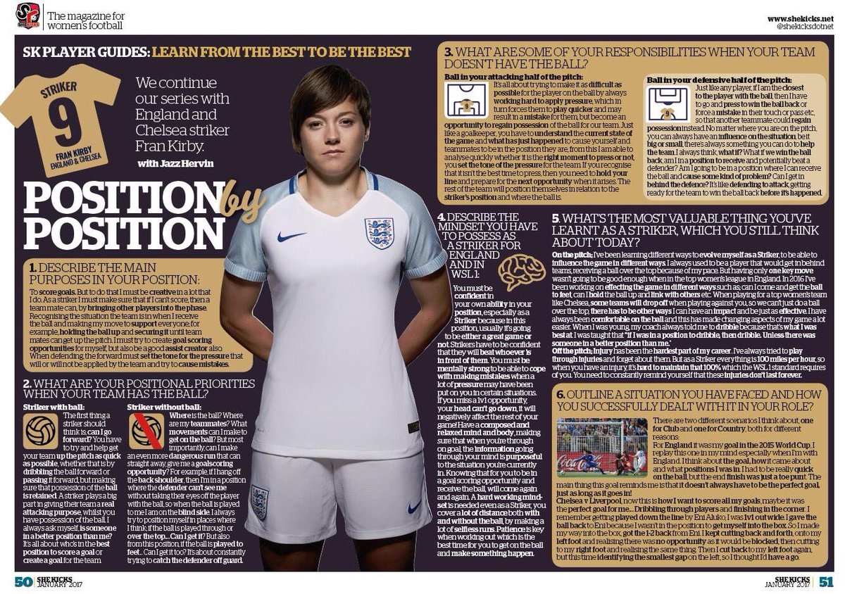 ELITE EXCEL: New Positional Specific Resource is out now in the @SheKicksdotnet Mag .
With <a href="/England/">England</a> Forward <a href="/FranKirby/">Fran Kirby</a> #Striker #BeBetter ⚽️