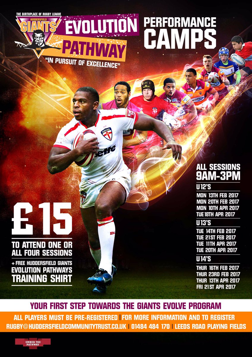 Brand new @giantsrl Evolution Pathway performance camps announced. 

Book your place now for u12-14 (School years 7-9).

Please like &amp; RT.