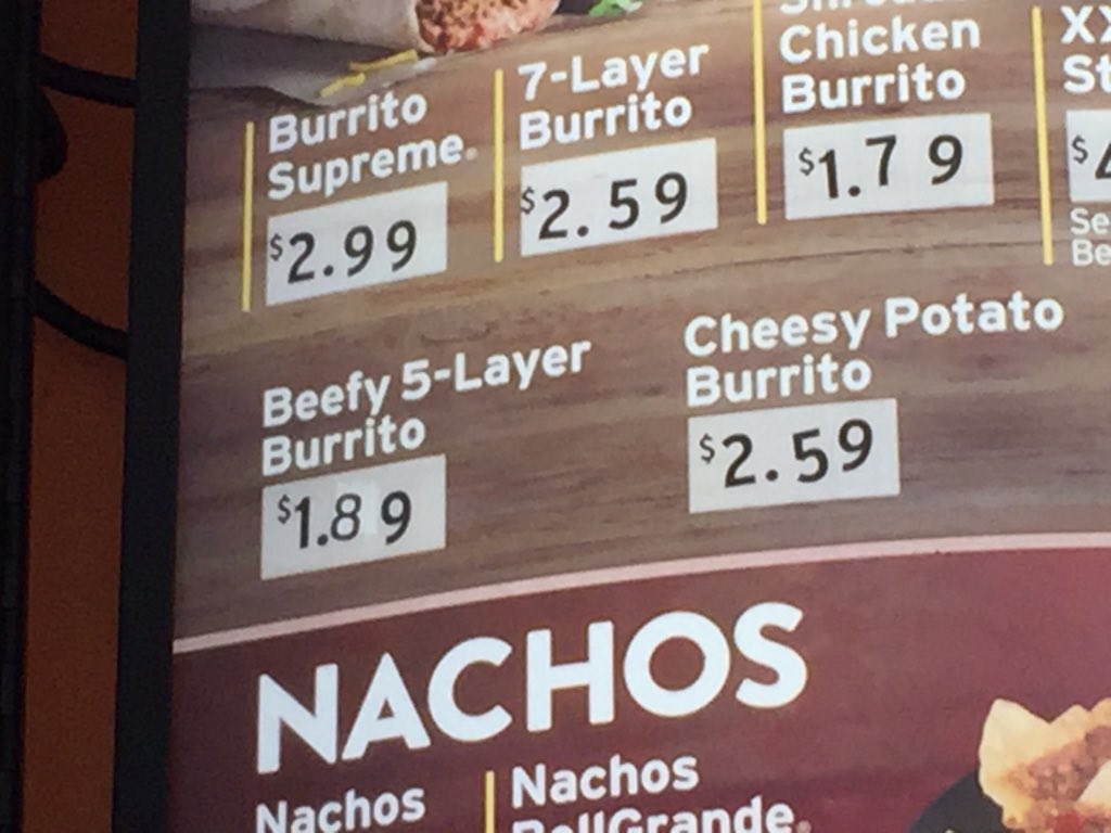 RobertHTurner's tweet photo. @TacoBell #27665 Menu $2.99 Burrito Supreme. Really $3.19. Mngr says wrong for weeks. Mngr says tough, no offer to address problem. smh https://t.co/MDmO3W56VR