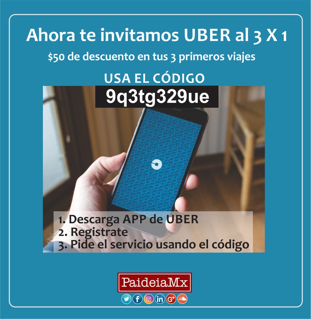 PaideiaMx's tweet photo. Que el #ParoCamionero no te detenga. Muévete en #Uber nosotros invitamos 3 viajes de $50 solo sigue los pasos. #GDL  #ubergratis #raitegdl https://t.co/BZQpLWYtah