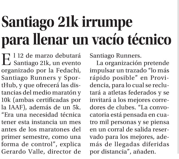 StgoRunners's tweet photo. Hoy en el mercurio nuestro director @gerardovallep habla de @Stgo21K #Stgo21k #laamarilla #StgoRunners https://t.co/X6q0mb7uvI