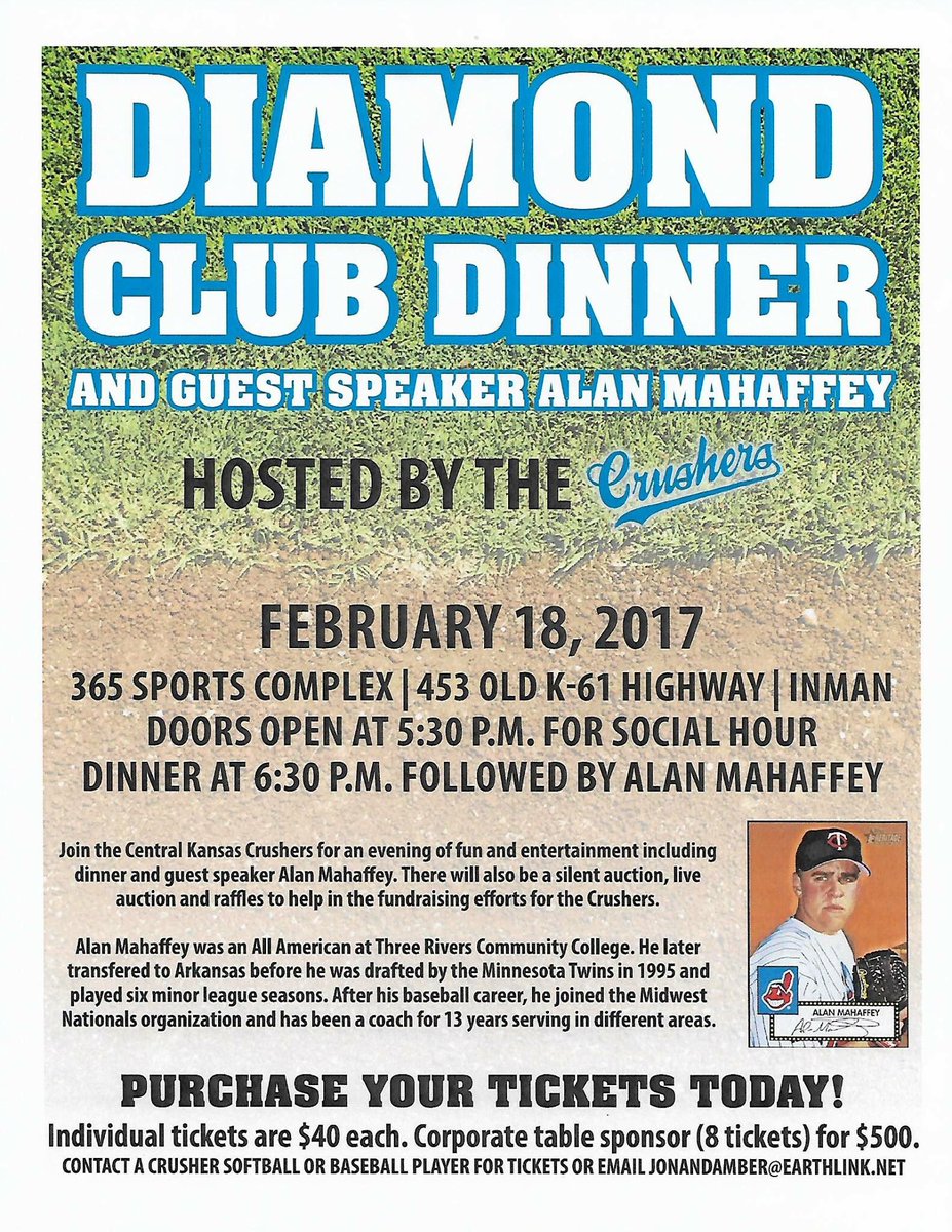Contact a Crusher to purchase tickets to our Diamond Club Dinner!
