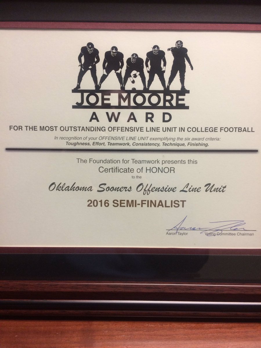 Bill Bedenbaugh (@ou_coachb) on Twitter photo Thank you <a href="/JoeMooreAward/">Joe Moore Award</a> for the recognition this year. Best award in college football! Thank you <a href="/JoeMooreAward/">Joe Moore Award</a> for the recognition this year. Best award in college football!