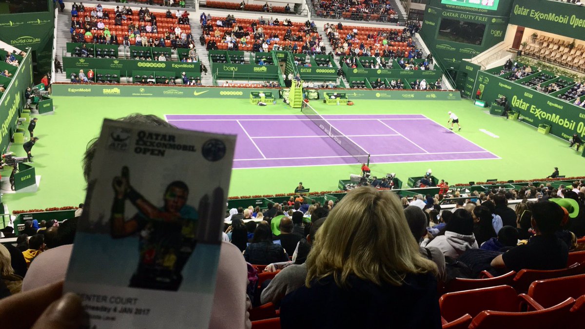 iamsarahsharif's tweet photo. - I AM SOOO EXCITED! First time to watch a #Tennis Match live! Andy Murray vs. Gerald Melzer! 🎾

#CheckedOffBucketList #QatarExxonMobilOpen https://t.co/spcDbZy1pX
