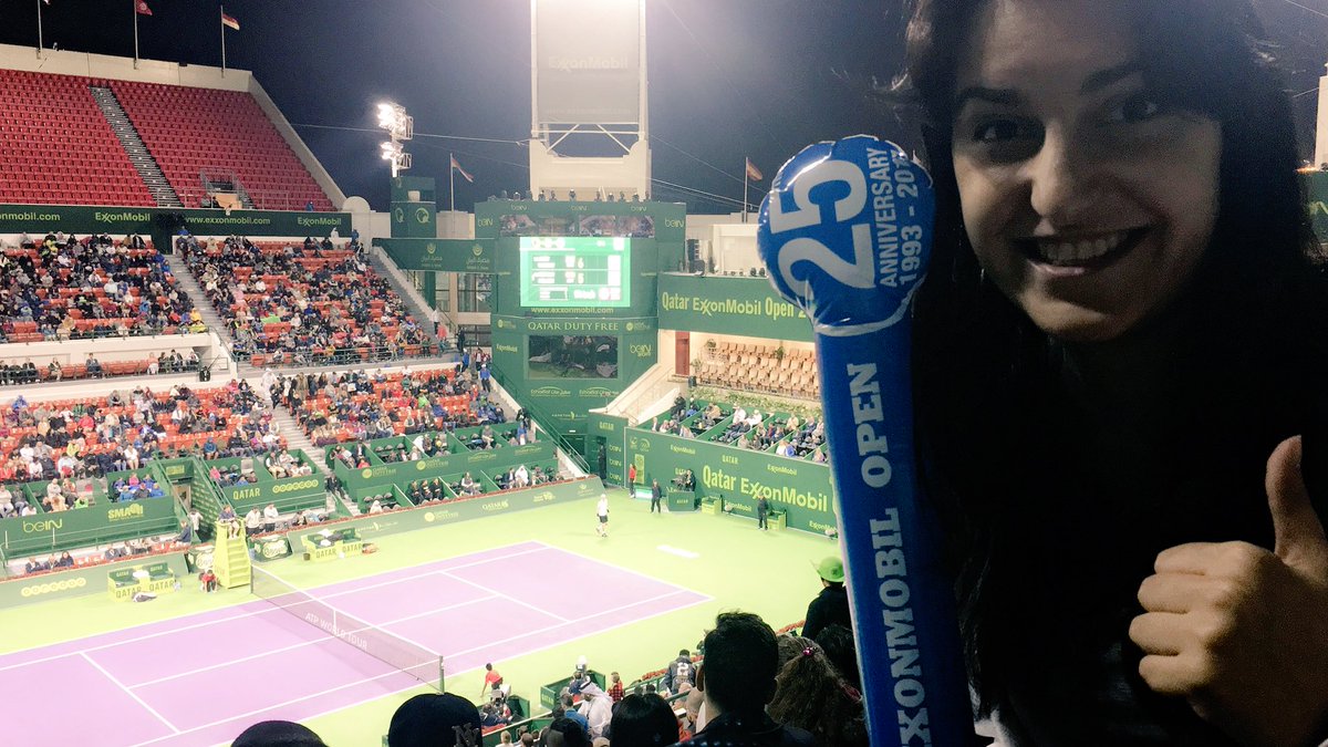 iamsarahsharif's tweet photo. - I AM SOOO EXCITED! First time to watch a #Tennis Match live! Andy Murray vs. Gerald Melzer! 🎾

#CheckedOffBucketList #QatarExxonMobilOpen https://t.co/spcDbZy1pX