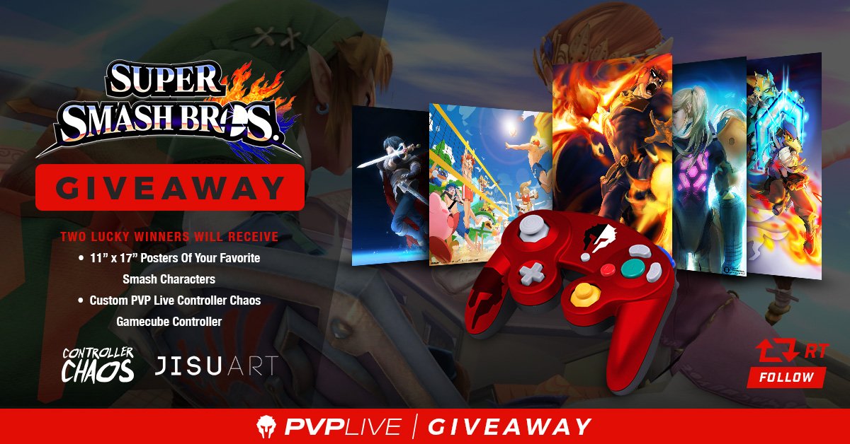 RT, Follow and Enter Here: 
pvp.live/2j5EA2A
Style On The Competition With This Smash Giveaway Powered By <a href="/ControllerChaos/">ControllerChaos</a> &amp; @JisuArt