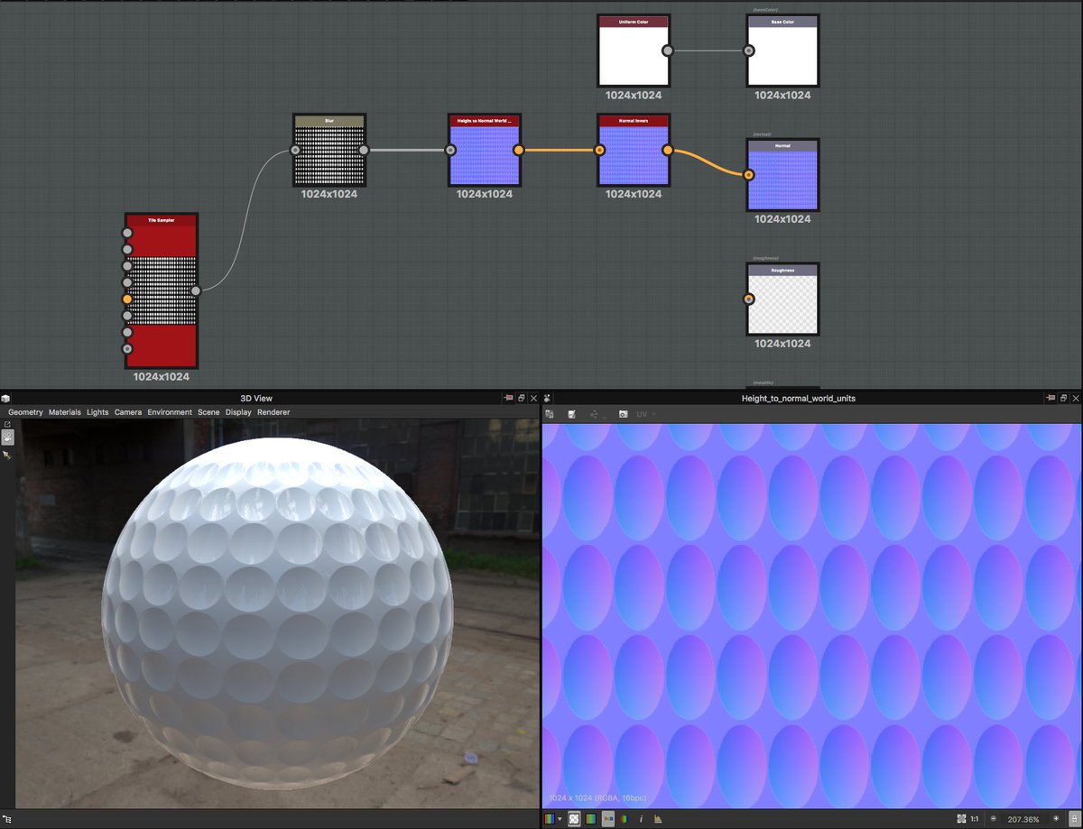MellowMiniGolf's tweet image. Working on a golf ball PBR material with #SubstanceDesigner #gamedev #substance
