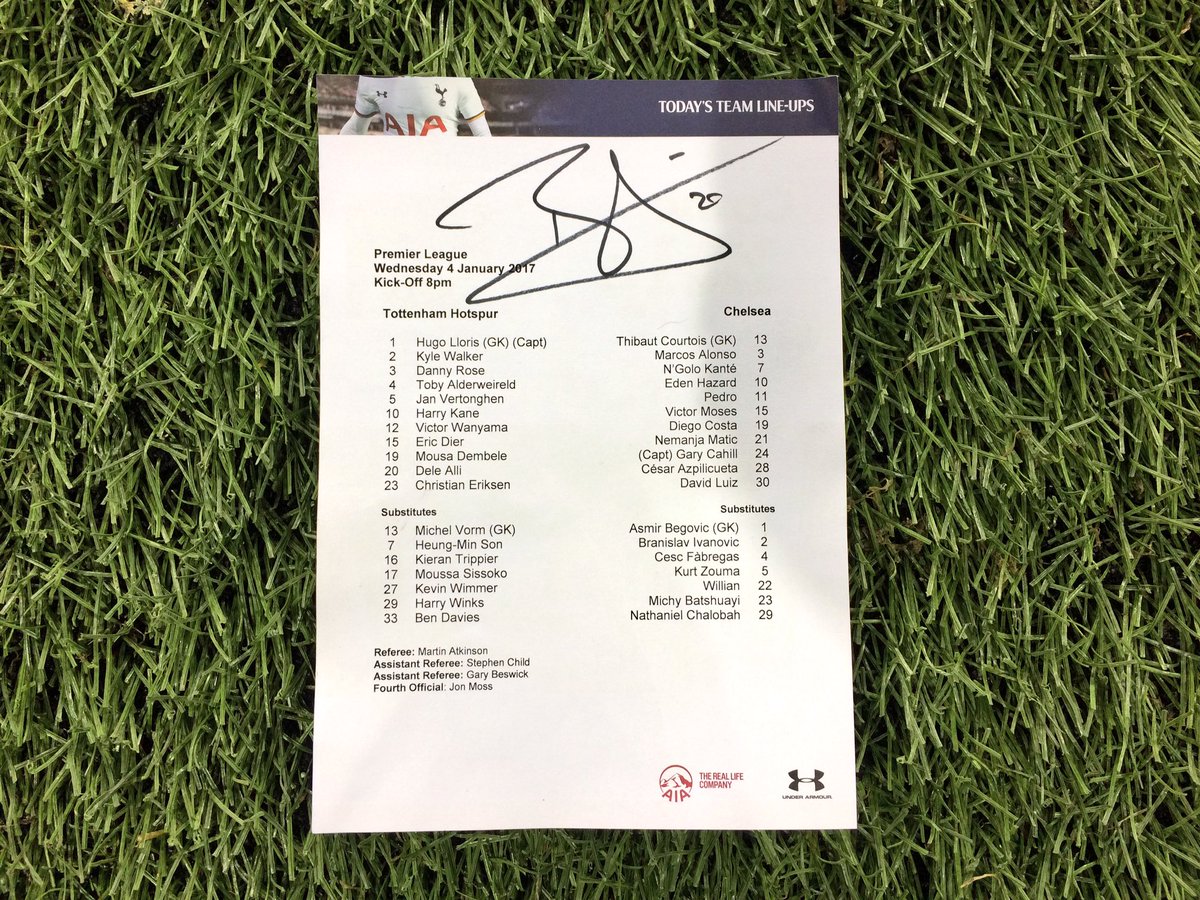 RT and follow <a href="/SpursOfficial/">Tottenham Hotspur</a> to win a teamsheet signed by this evening's match winner @Dele_Alli! #COYS