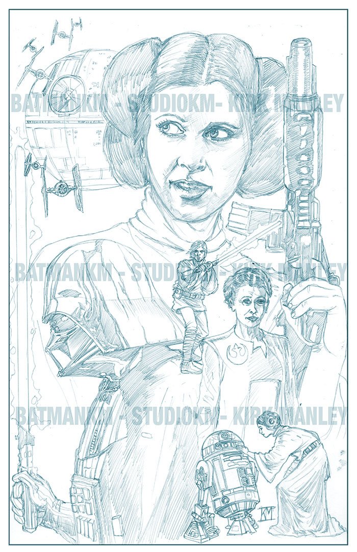 Working on Princess Leia tribute #CarrieFisher. Just finished up the pencils. More to come soon.