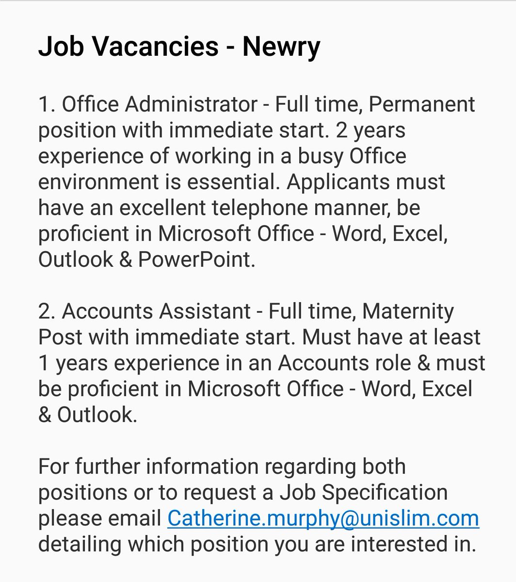 2 Job Vacancies with immediate start! #newry #newryjobs #jobfairy #jobfairynewry #Jobsinnewry #nijobs #recruitni #Northernirelandjobs