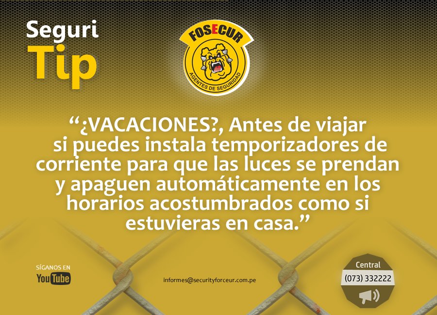securityforceur's tweet photo. #SeguriTip #FOSECUR #ElMejorAliado en #Seguridad:
¿VACACIONES?, Antes de viajar si puedes instala temporizadores de corriente... https://t.co/zMX4yzr5qd