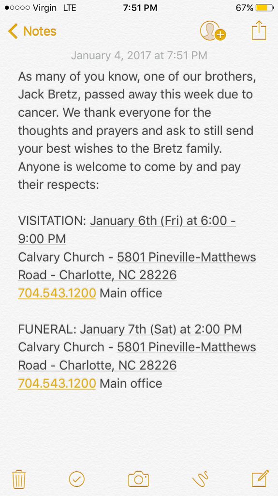 Thank you everyone for all your thoughts and prayers throughout the week. Keep sending your best regards to the Bretz family