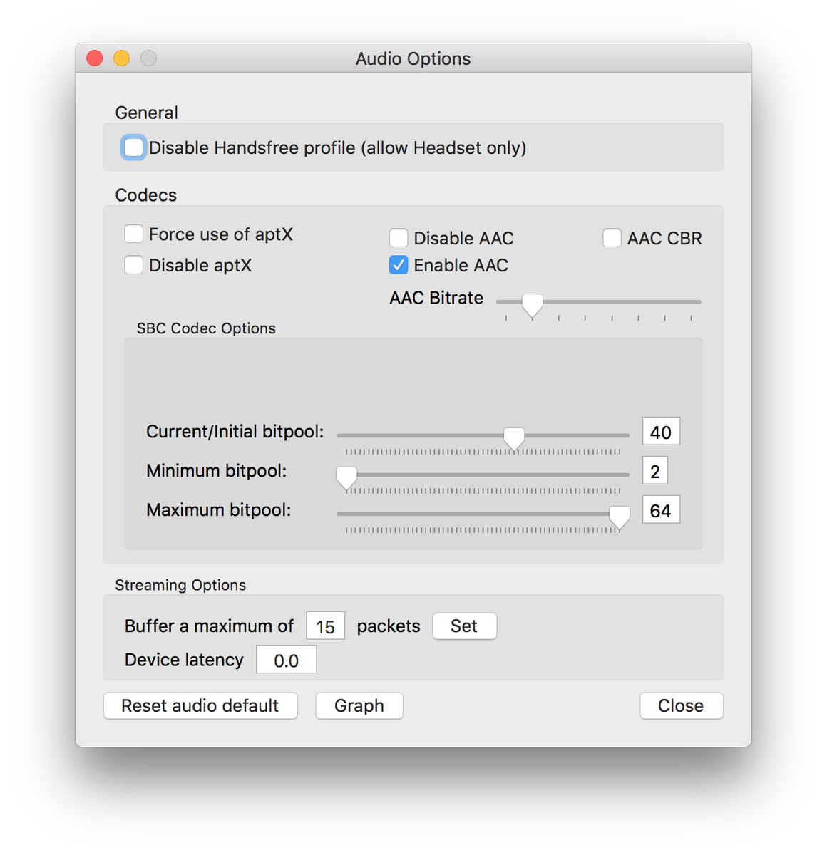Falsita Fawcett Macos 没有默认开启蓝牙音频设备的aac Aptx 直接使用的sbc 怪不得我有线和无线能听出明显的区别 可以使用apple 自己的