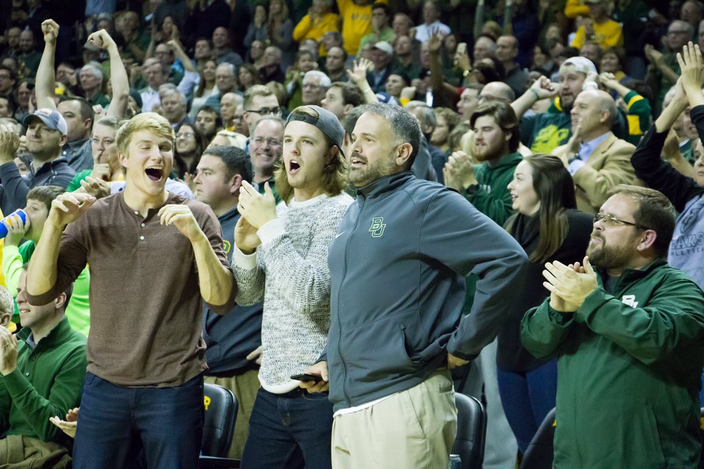 BUFootball's tweet photo. .@CoachMattRhule loving that @BaylorMBB game-winner. #SicISU 🏀 https://t.co/TrkgXDp9xo