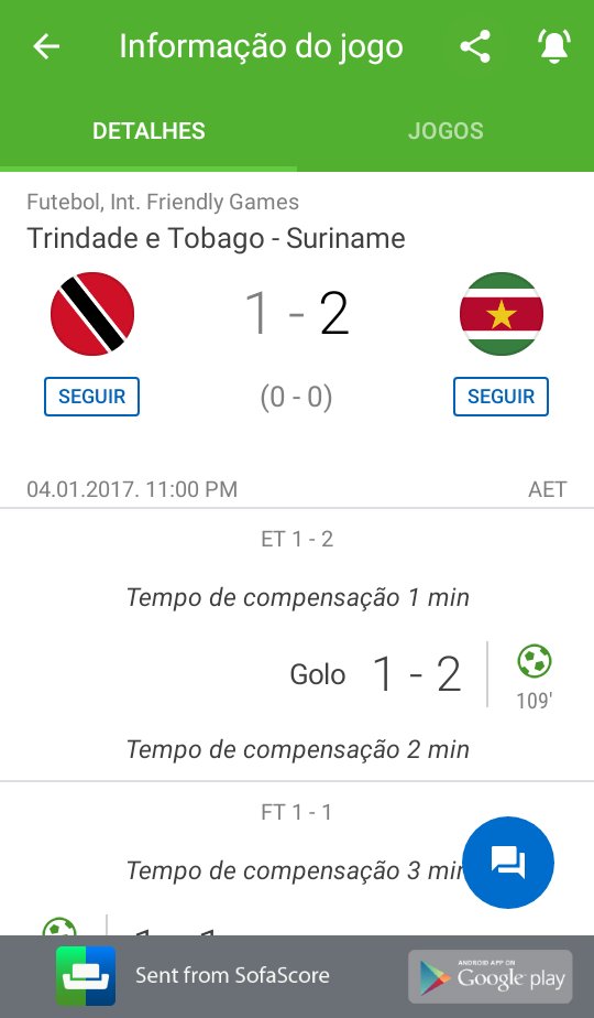 canteiro_hugo's tweet image. Trinidad and Tobago 1-2 Suriname em SofaScore.com #SofaScore