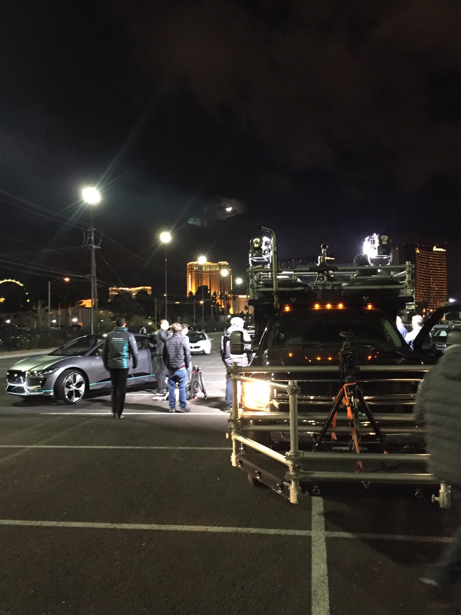 JaguarRacing's tweet photo. He's enjoying the experience so far. @mitchevans_ is ready to take the #IPACE down the strip. #FormulaE #VegaseRace https://t.co/ti6BvoI45a