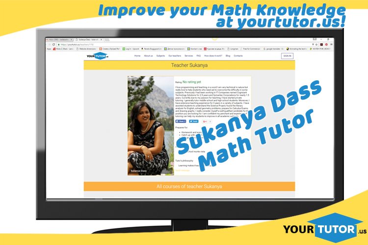 yourtutorus's tweet image. Sign up for a Math lesson with Sukanya Dass! See profile below: 
yourtutor.us/teachers/119/
#math
#mathtutor
#mathknowledge
#onlinetutoring