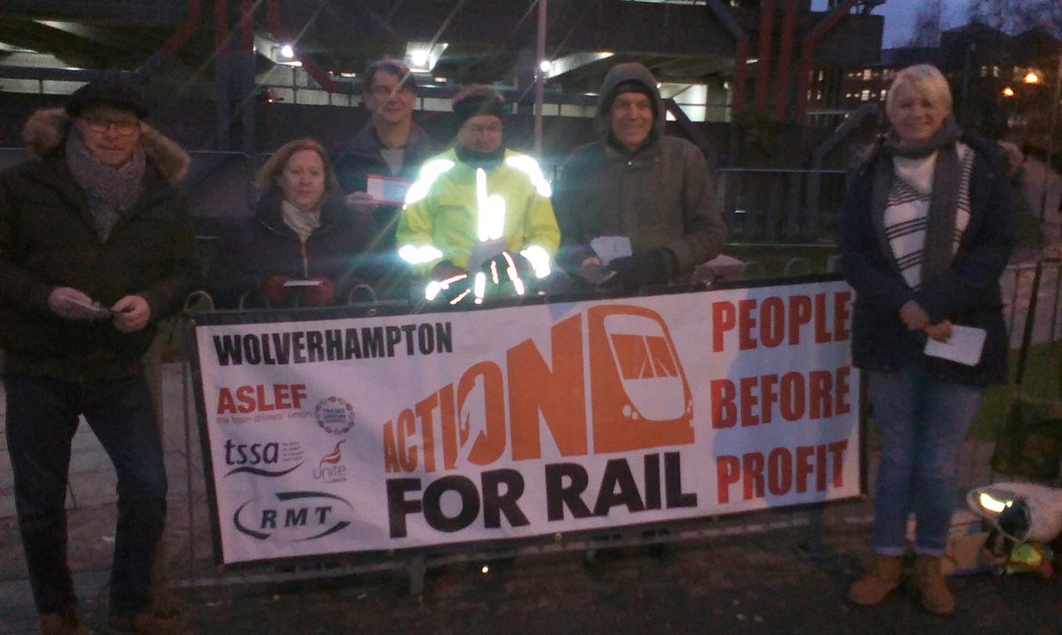 ActionForRail's tweet image. British rail campaigners at Wolverhampton station on 3 Jan, taking part in our @ActionForRail action day!