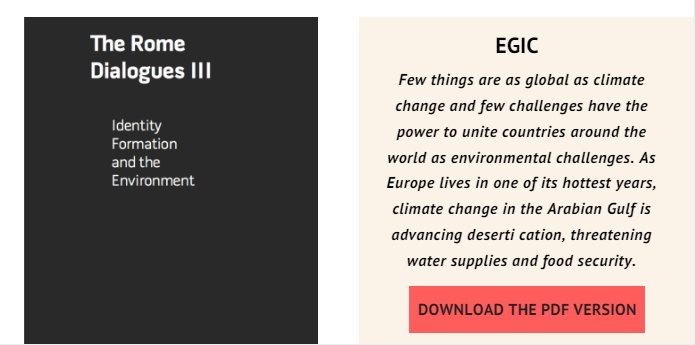 EGIC_'s tweet photo. The #RomeDialogues III is out now on #EGIC website >> https://t.co/VdUxyYLbRi
#Identity #Environment #climatechange #GCC #Gulf https://t.co/AVR4x3PjyE