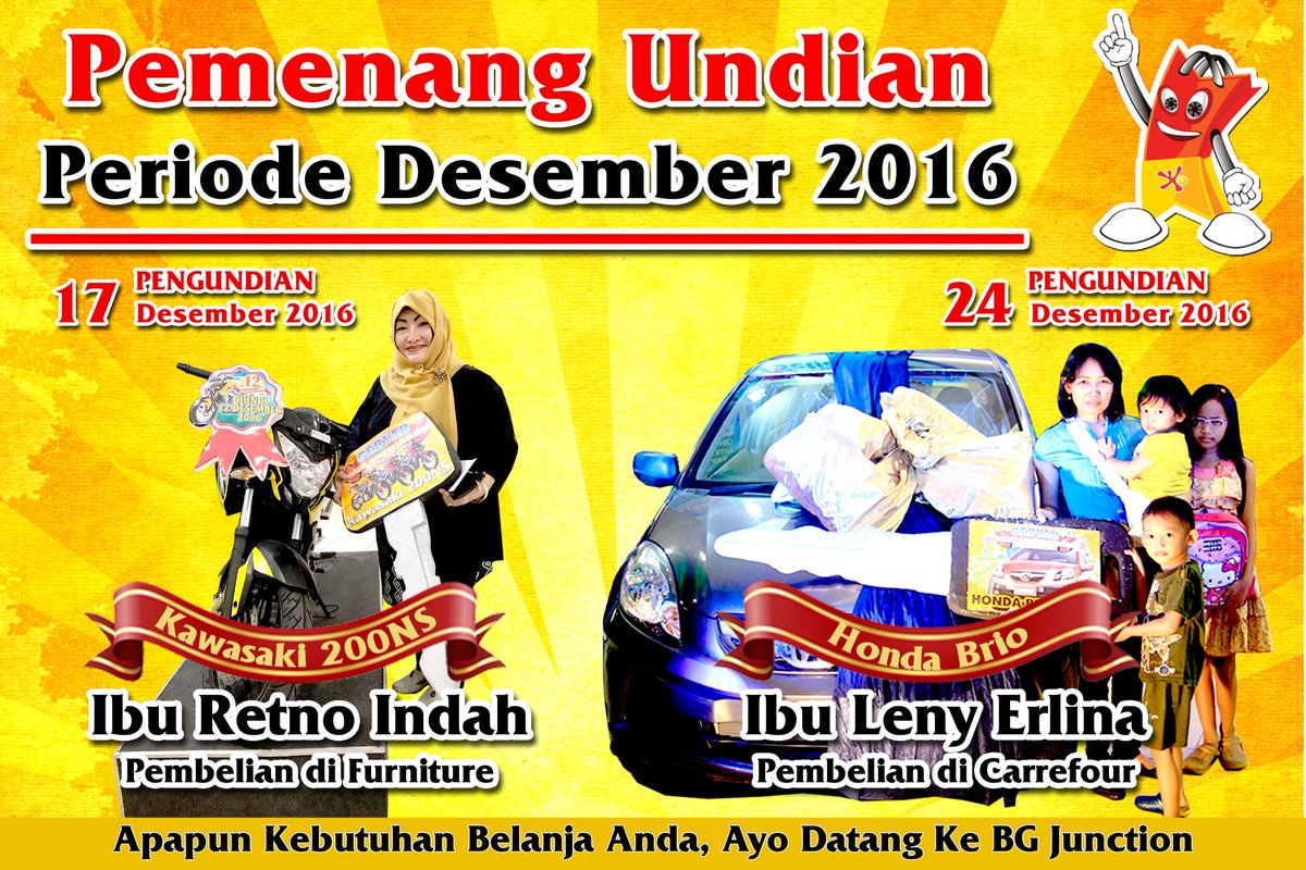 Pemenang undian Bulanan Periode Desember. Selamat kpd Ibu Retno Indah dan Ibu Leny Erlina.Ayo tukarkan struk belanja