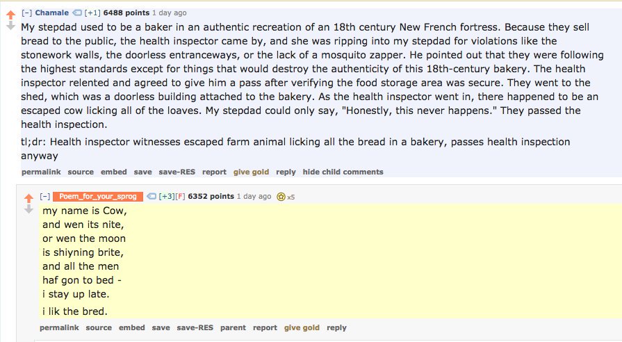 /r/AskReddit creative comment of the year! Thanks everyone :)