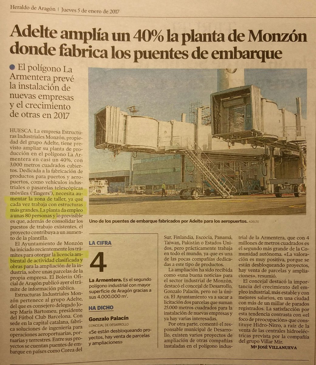 jsansoolmos's tweet photo. Enhorabuena Monzón por seguir siendo atractiva para #industria
Gracias @ADELTE por seguir creyendo en #Monzón 
#PassengerBoardingBridges https://t.co/qlq6LyhLda