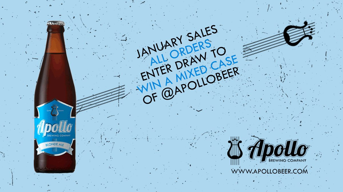 2 Promos: RETWEET enters draw to win <a href="/ApolloBeer/">Apollo Brew Co</a> mix case.
January sales: Half Case R264 (incl VAT) (12 * 440ml bottles). Free CPT Delivery!
