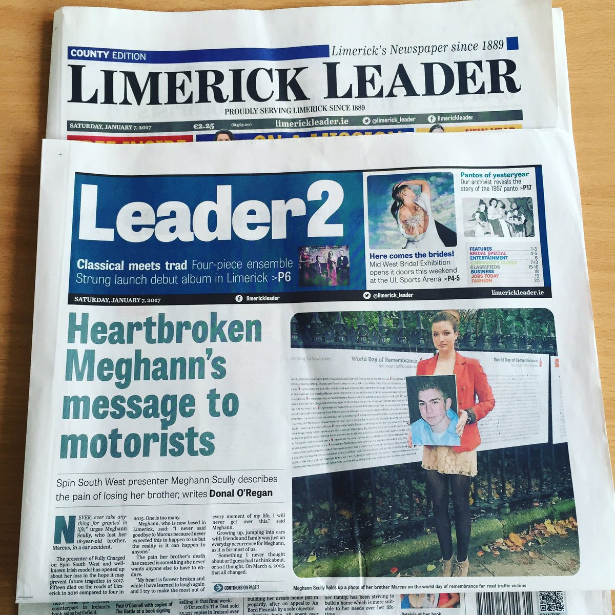 Meghann_Scully's tweet image. I'm in today's @limerickleader talking about road safety, the loss of my brother &amp;amp; I've a message for road users! More on Snapchat later!