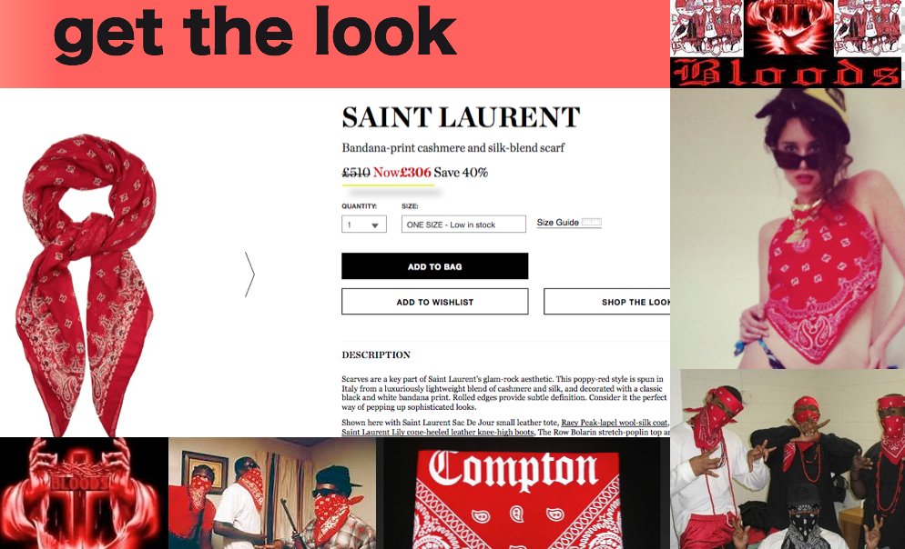 snazzypizzazz's tweet image. saint laurent charges 500 bucks for a bloods gang bandana #bloodsgang #ysl @ysl #FashionPolice