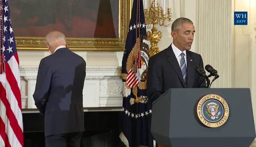 jbendery's tweet photo. Biden turning around to wipe his eyes as Obama gives tribute. https://t.co/czxUg1vQyK