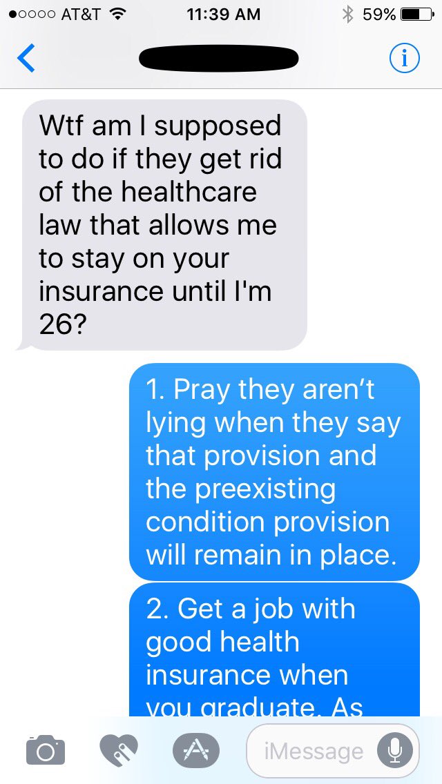 HeyLeeAnn's tweet photo. Text from my daughter after last night's senate vote. Thx #repubs. You suck. #leaveacaalone https://t.co/9zYXa6tDNz