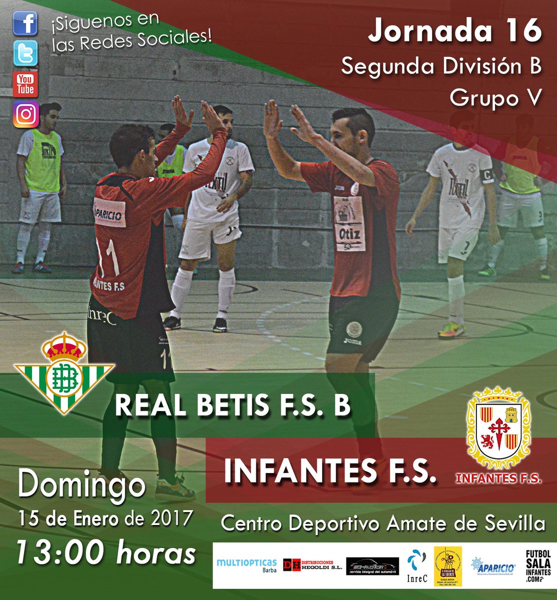 InfantesFS's tweet photo. JORNADA 16 | 🏆 Segunda B
⚽ @RealBetisFS B - #InfantesFS
📆 Domingo 15 de Enero
⏰ 13:00 horas (Cambio de horario)
📍 C.D. Amate de Sevilla. https://t.co/a79wix6S5j