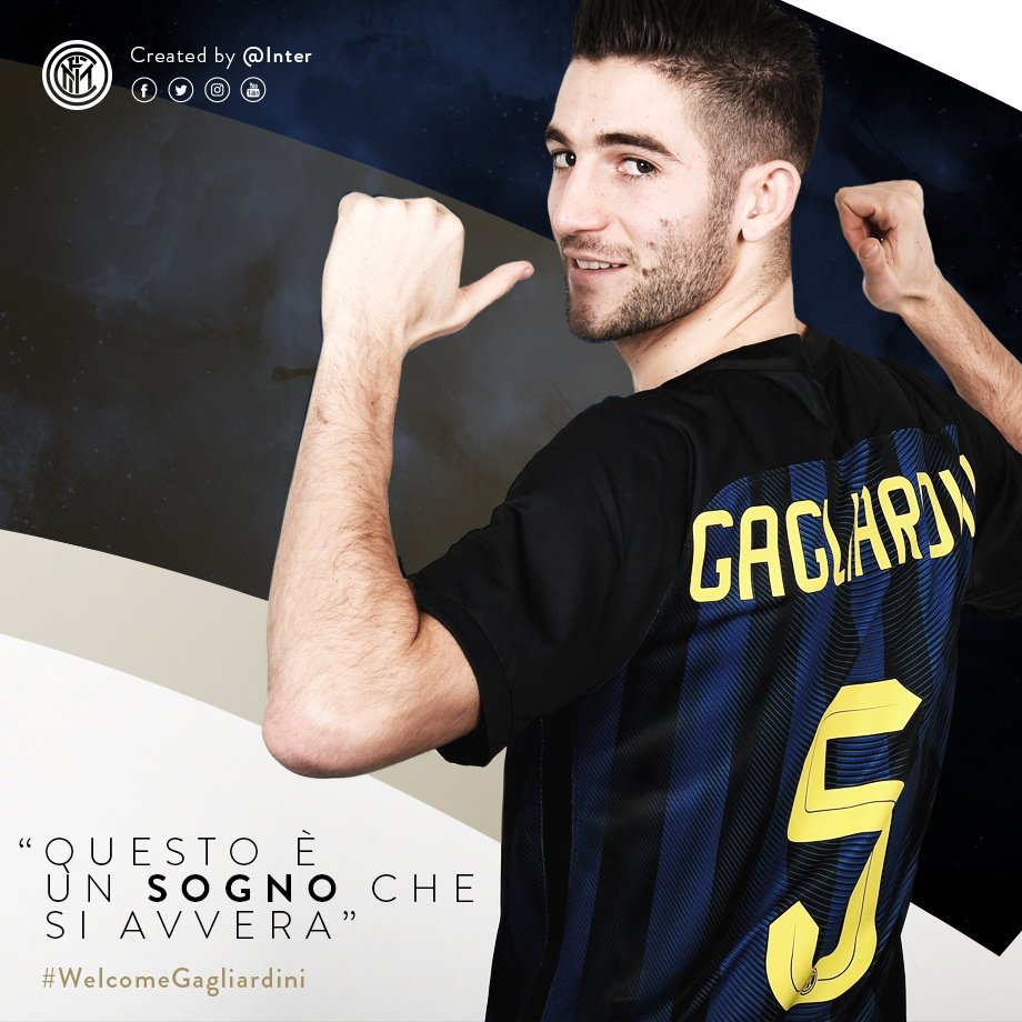 Inter's tweet photo. Non vediamo l'ora di vederti in campo con la maglia nerazzurra... Sì, ma la nostra! #WelcomeGagliardini https://t.co/Q0ZKZZmd0q