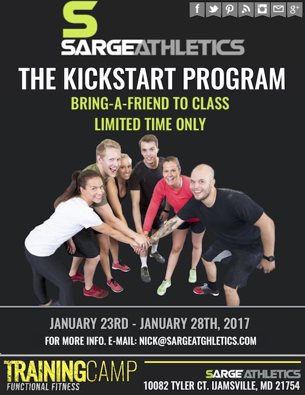 SargeAthletics's tweet image. Bring-A-Friend week takes place from January 23rd-January 28th! Email nick@sargeathletics for details! #Kickstartprogram #BetterEveryDay