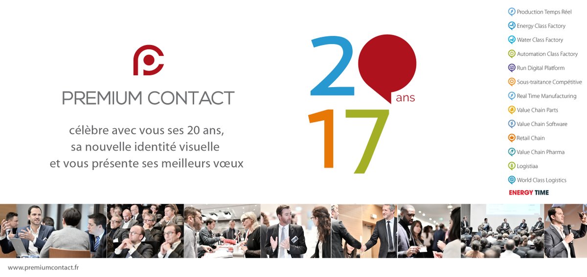 WCL_evenement's tweet photo. Nouvelle identité visuelle pour cette année 2017 ! #PremiumContact #20ans #SupplyChain #Manufacturing #UsineduFutur #Energie #Soustraitance https://t.co/NZ3WJtFOhP