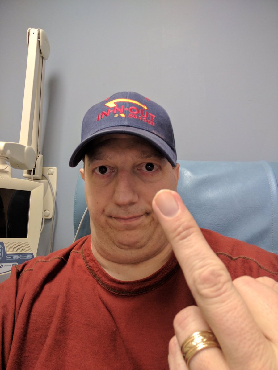 algattullo's tweet photo. Treatment number 8 underway. 4 more to go. Kicking #cancer in the ass baby! #fcancer #forwardneverbackwards #lovinglife https://t.co/Uu8ermmyXP