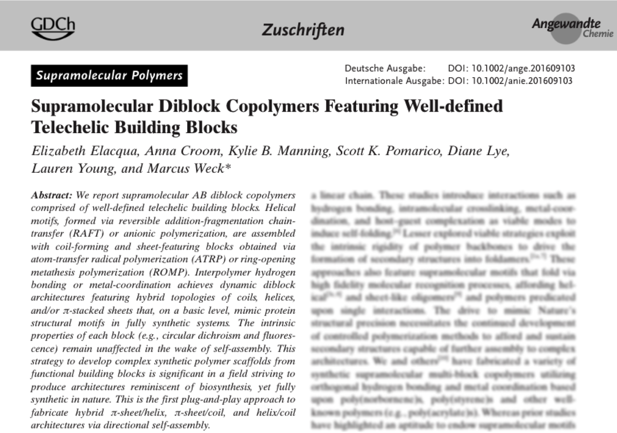 Supramolecular Diblock Copolymers Featuring Well-defined Telechelic Building Blocks onlinelibrary.wiley.com/doi/10.1002/an… #NYUMRSEC  Pub. #angew_chem