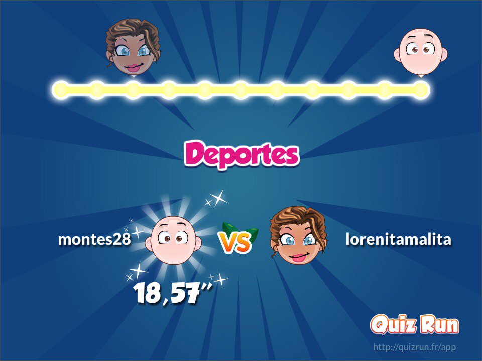 JaviMontesM's tweet photo. Derroté a Lorena Masia en Quiz Run. Mi usuario es montes28 https://t.co/qvyodTatZg https://t.co/07K7uf2vzv