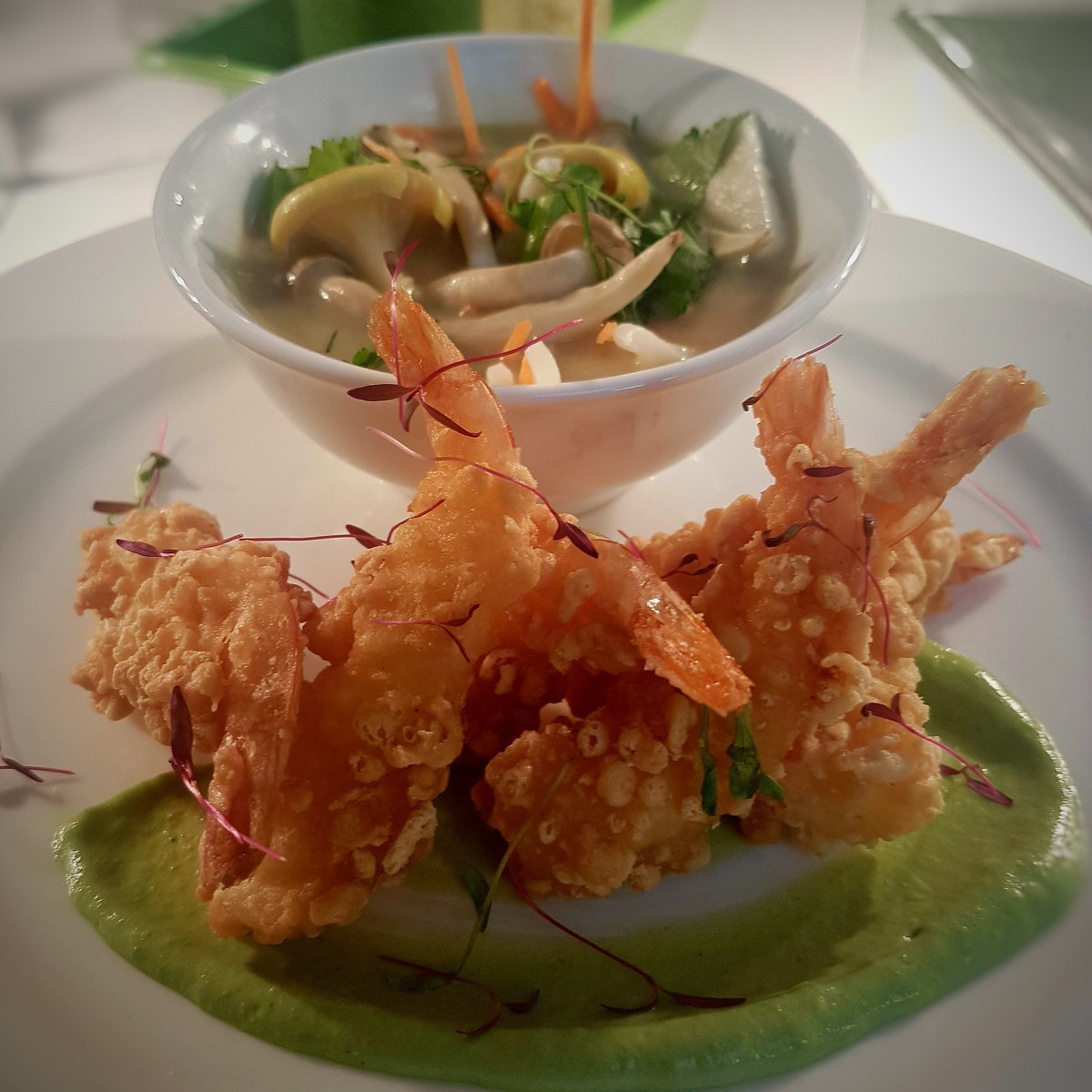 fildes_stuart's tweet photo. #tempura #king #prawns #wasabi mayo with #wildmushroom #udonnoodles #coconut #broth @compassgroupuk @EurestUK https://t.co/SSG9AUgxxK