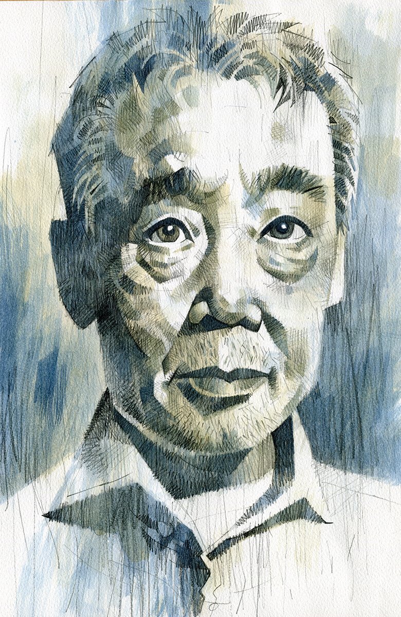 Happy birthday, Haruki Murakami! Here\s a drawing from 2015. Pencil and watercolour. 