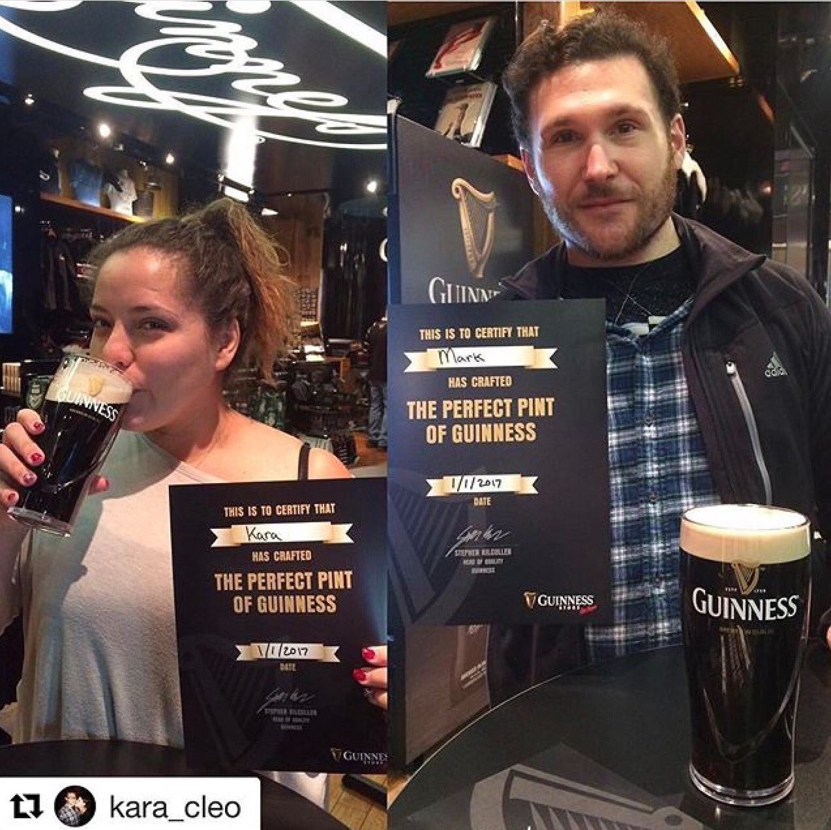 guinnessstorelv's tweet photo. Kara & Mark are thinking about adding what they learned at our #PerfectPintExperience to their resumes. #wesupportit #guinness 🤝 https://t.co/h9c0R04ax4