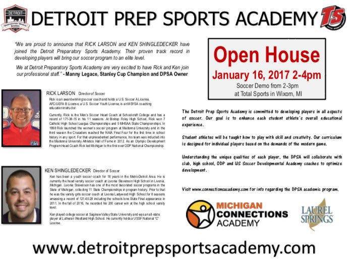 DHAinfo's tweet photo. Detroit Prep is proud to announce Rick Larson &amp; @KShingle7 as Directors of Soccer at DPSA. More info at https://t.co/oPY3I5ZCkB @Total_Wixom https://t.co/50y6CZA2vz