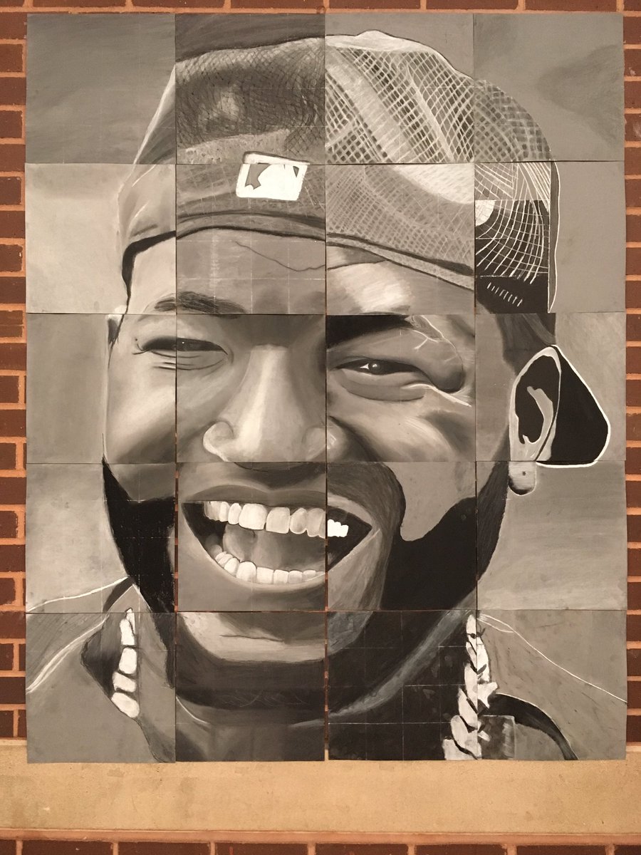 Tribute to <a href="/davidortiz/">David Ortiz</a> <a href="/RedSox/">Red Sox</a> just went up <a href="/HopkintonHS/">HopkintonHighSchool</a> done by studio art 1 students TY Big Papi!!!