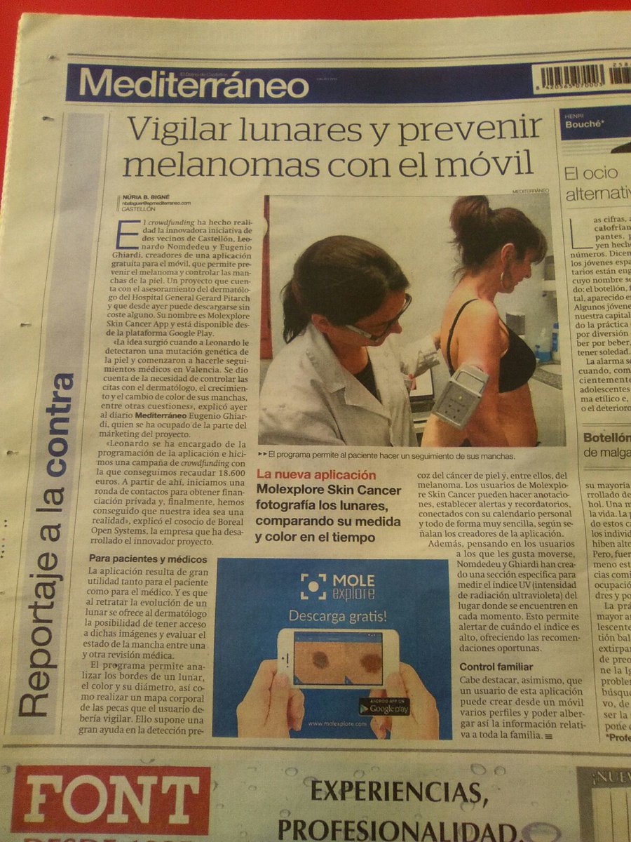 Molexplore's tweet photo. :-) #Noticia ¡¡Molexplore en los medios!!  Gracias al @epmediterraneo por la entrevista. #Molexplore #skincare #skin #Melanoma https://t.co/zSGQElLwln