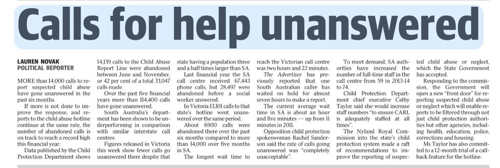 marshall_steven's tweet photo. Labor's child protection chaos continues with more than 14,000 calls to the child abuse line going unanswered. https://t.co/Qe81UXiTGJ