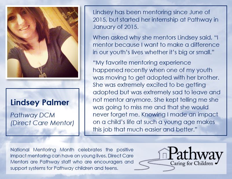PathwayCfc's tweet photo. Meet Lindsey Palmer, Pathway Direct Care Mentor! #NationalMentoringMonth #PathwayDCM #BeAMentor https://t.co/faCWV1AsJT
