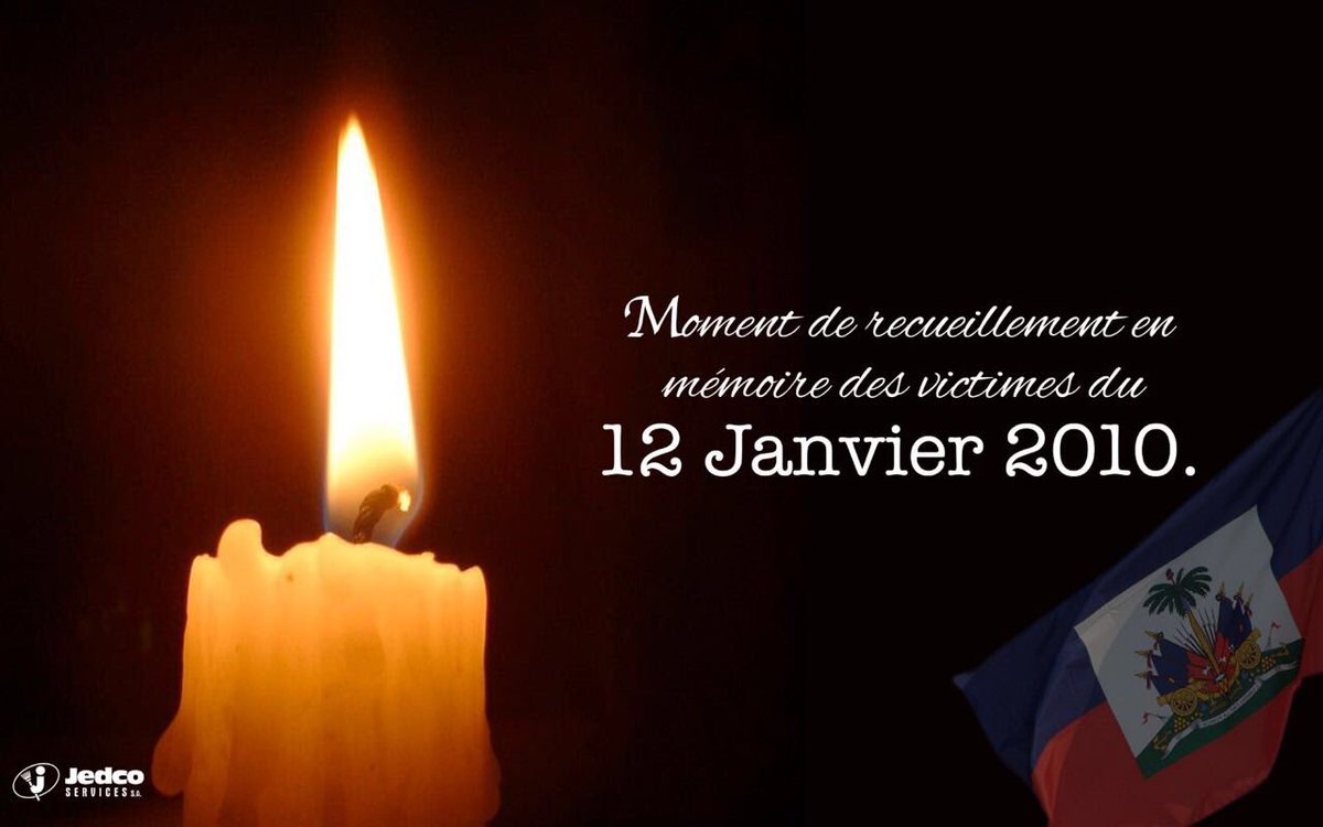 JedcoServices's tweet photo. Observons une minute de recueillement en mémoire des nombreuses victimes du séisme qui a secoué le pays dans l'après-midi du 12 janvier 2010 https://t.co/XApiAhVlAf