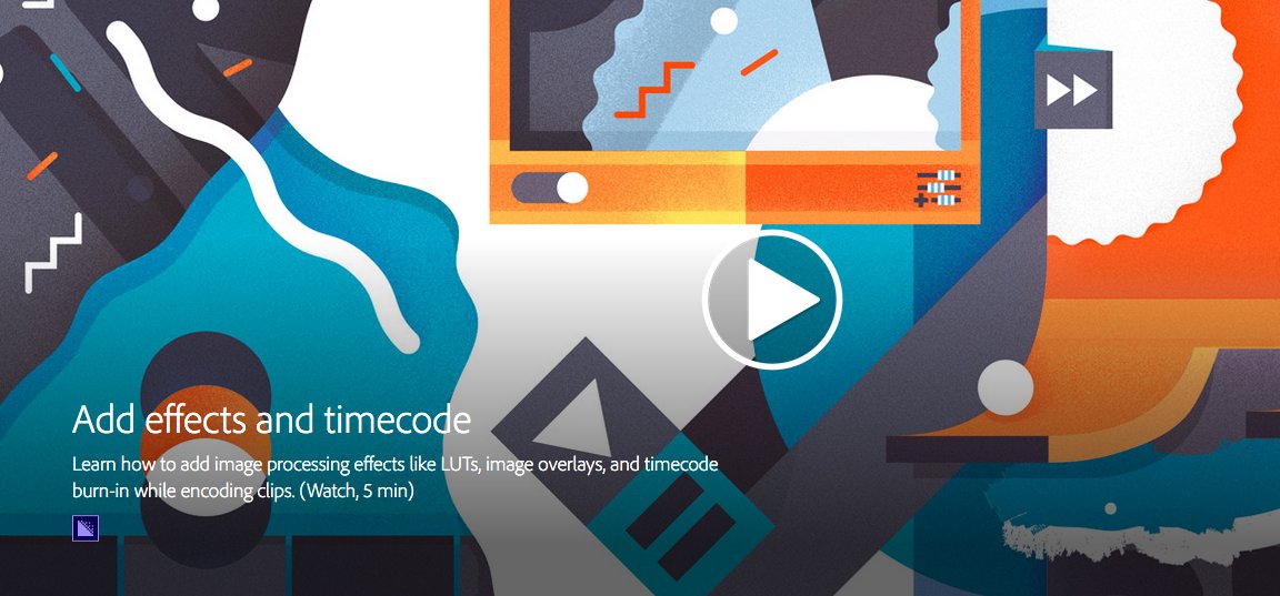 AdobeVideo's tweet image. Add image processing effects like LUTs, image overlays, &amp;amp; timecode burn-in while encoding clips: adobe.ly/2iM5DQt

#MediaEncoder