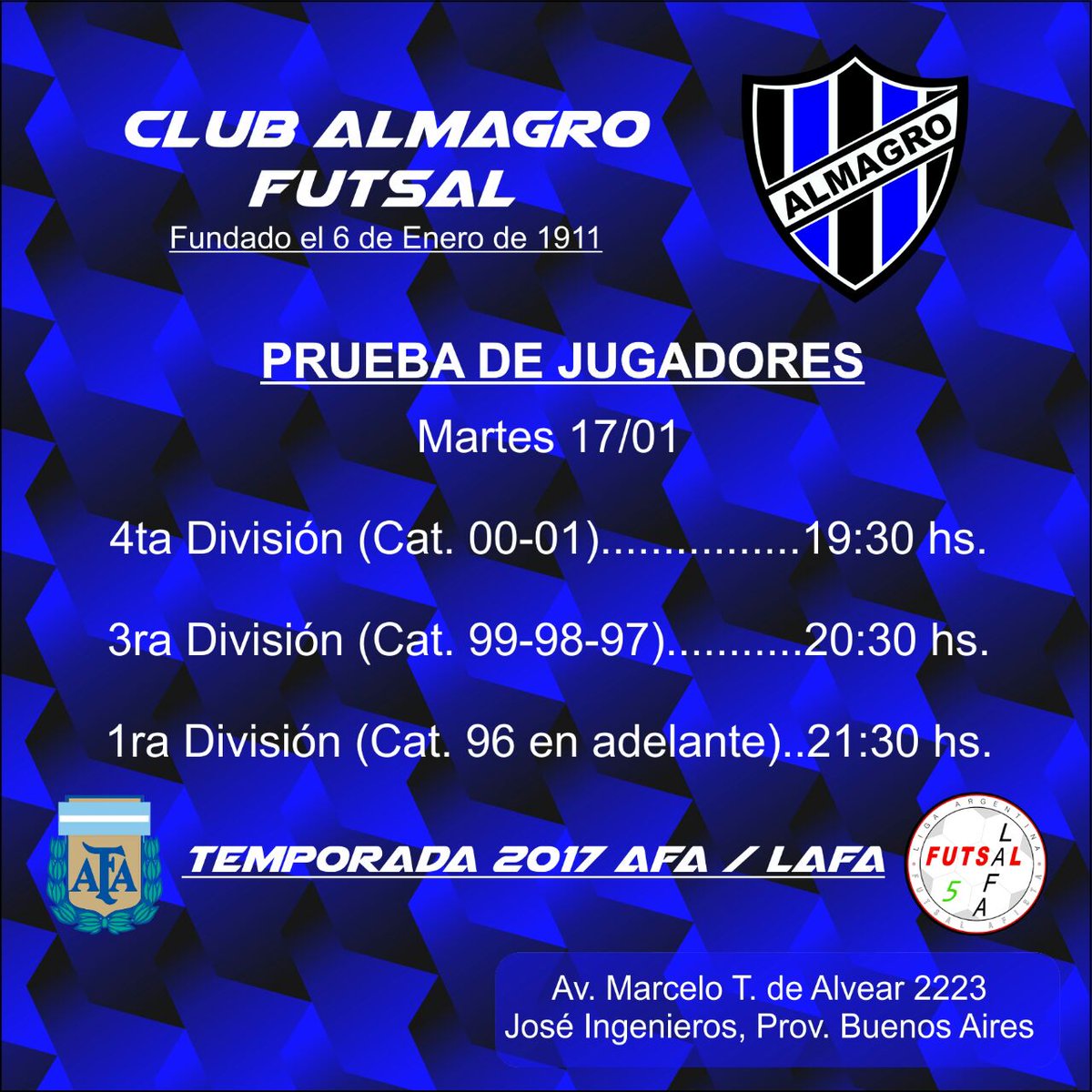 Empiezan las pruebas para  FUTSAL AFA .no te pierdas de participar